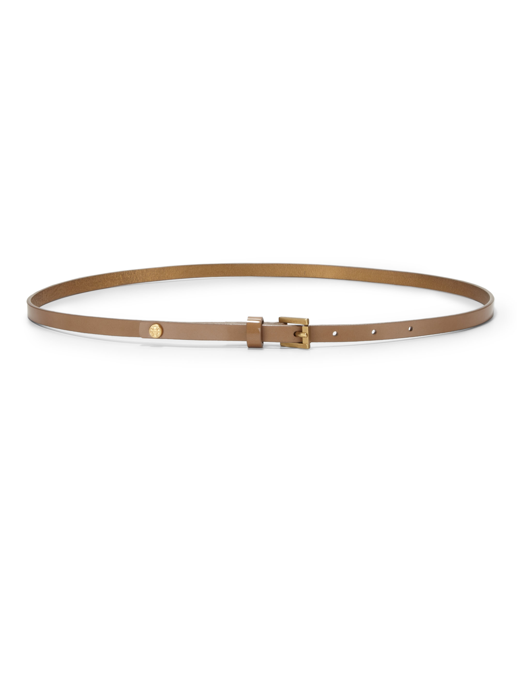 Tory Burch Skinny Patent Leather Belt in Brown (TAN) | Lyst