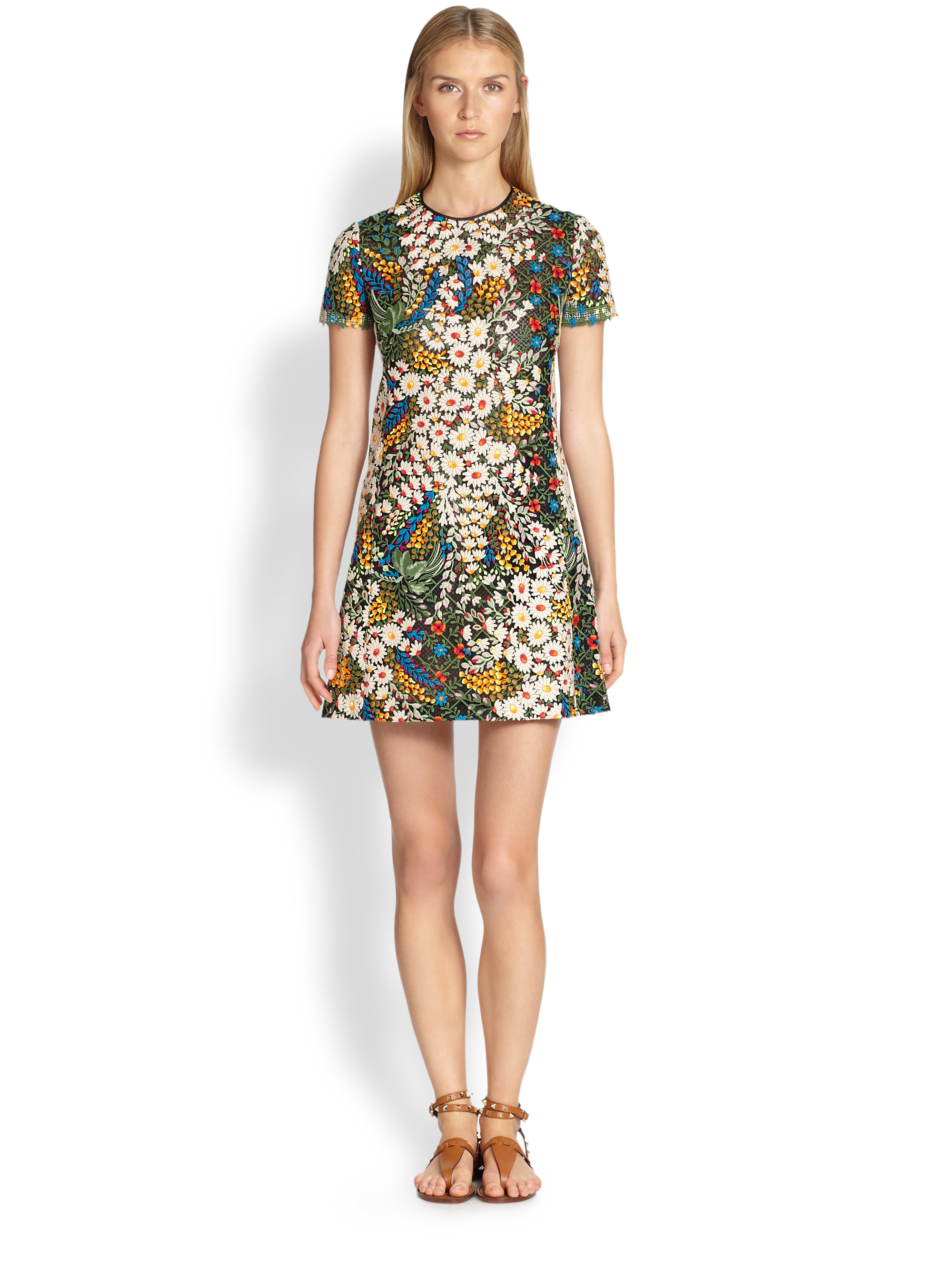 black embroidered shift dress