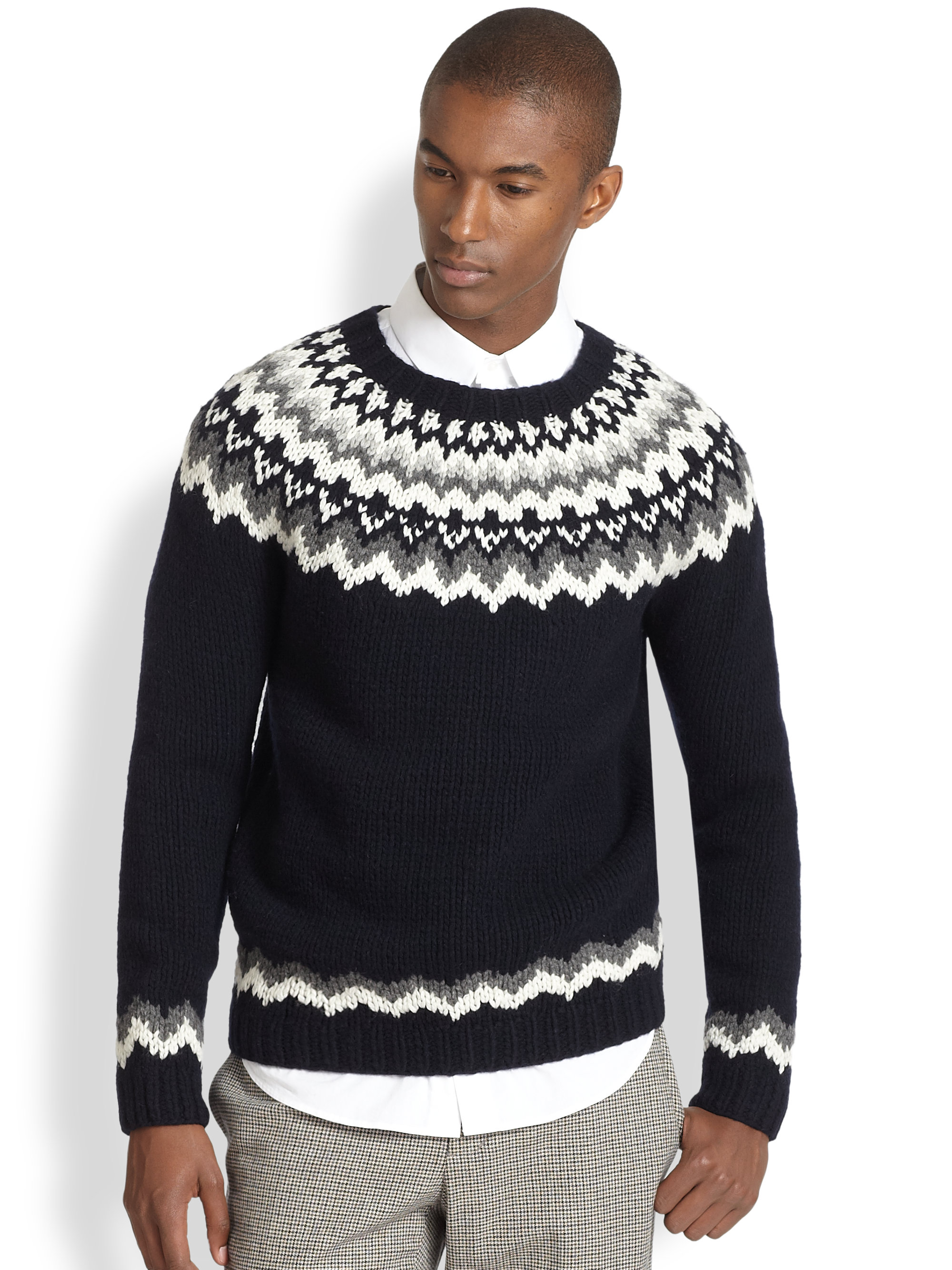 Vince Nordic Print Crewneck Sweater in Black for Men - Lyst