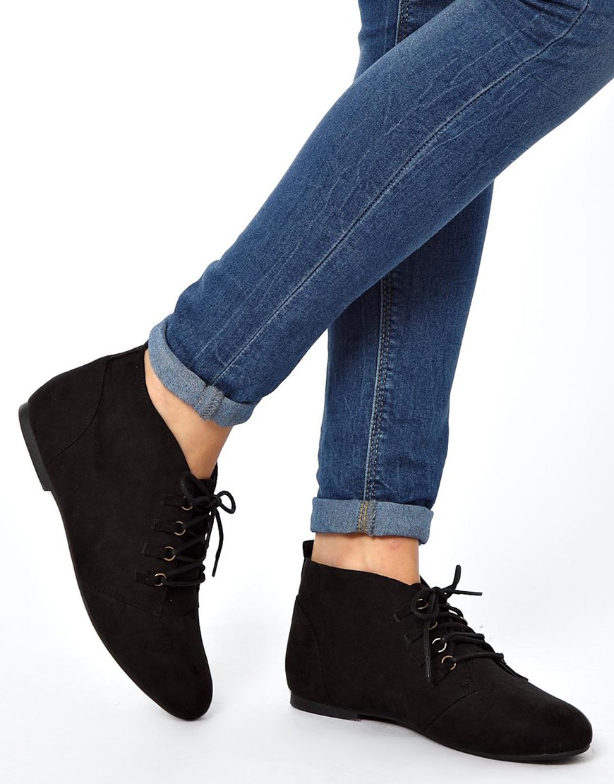 flat black lace up ankle boots womens