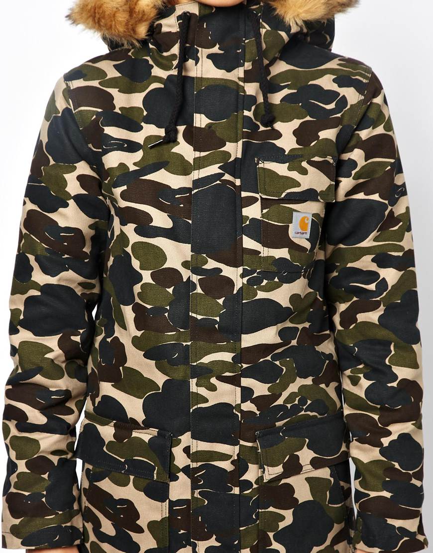 camo jacket fur hood