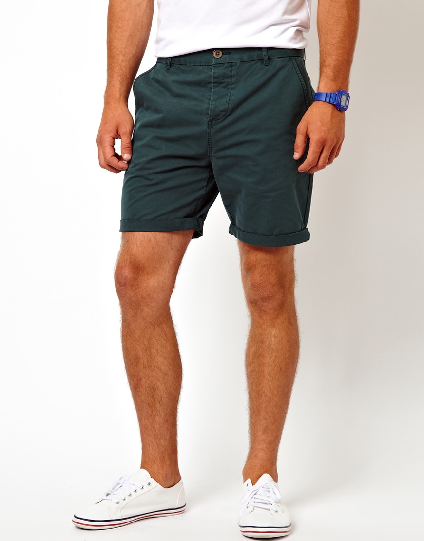 Lyst Asos Chino Shorts In Mid Length in Green for Men