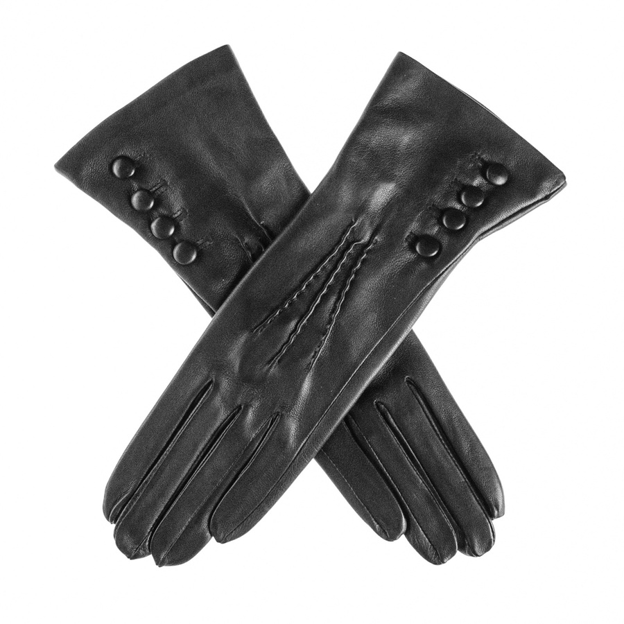 Black Black Silk Lined Leather Gloves with Buttons Lyst