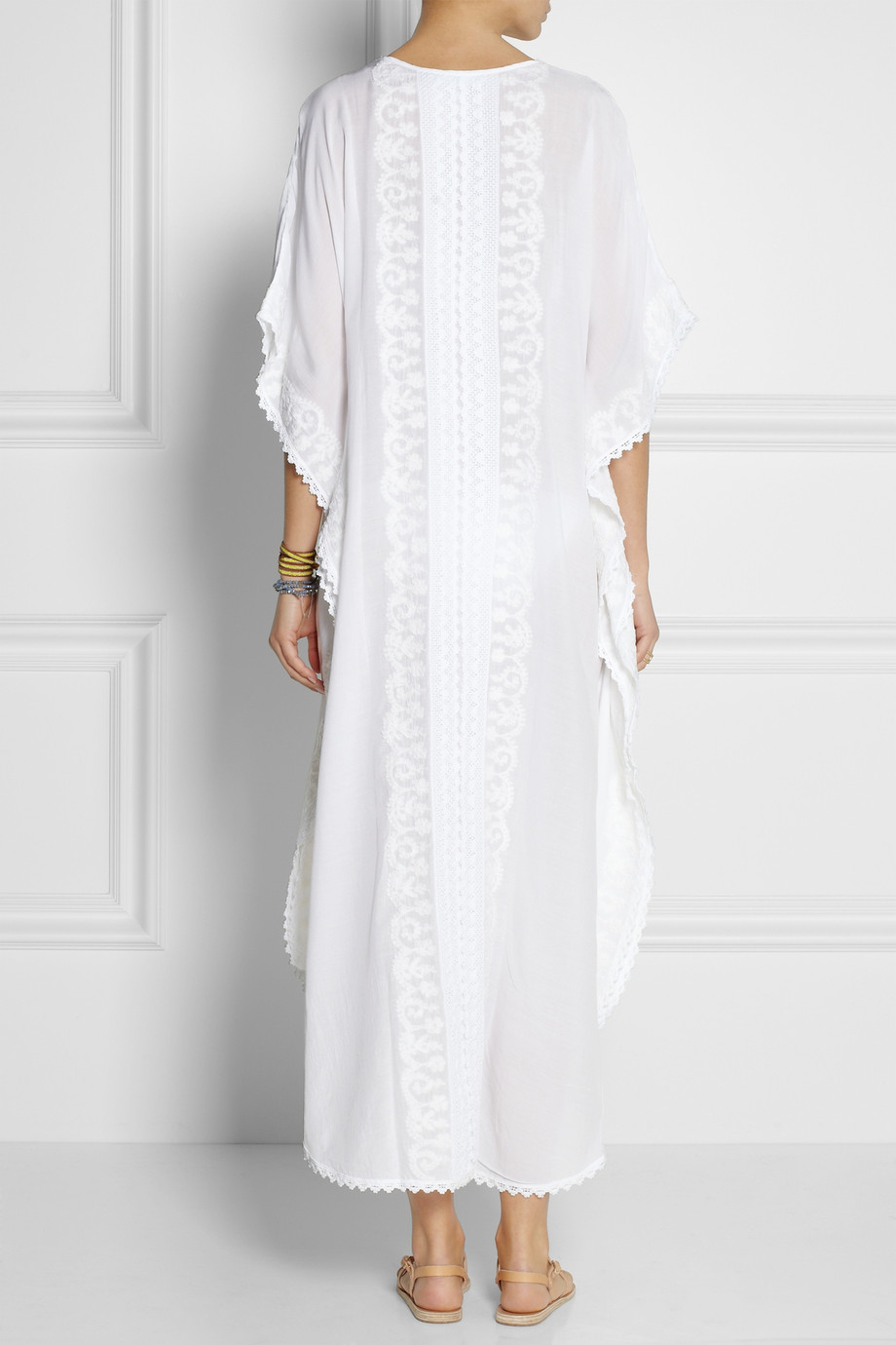 Melissa odabash Robyn Embroidered Voile Kaftan in White | Lyst