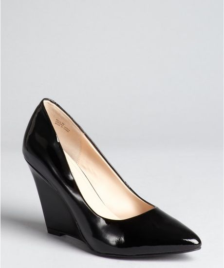 Pour La Victoire Black Patent Leather Pointed Toe Milla Wedges in Black ...