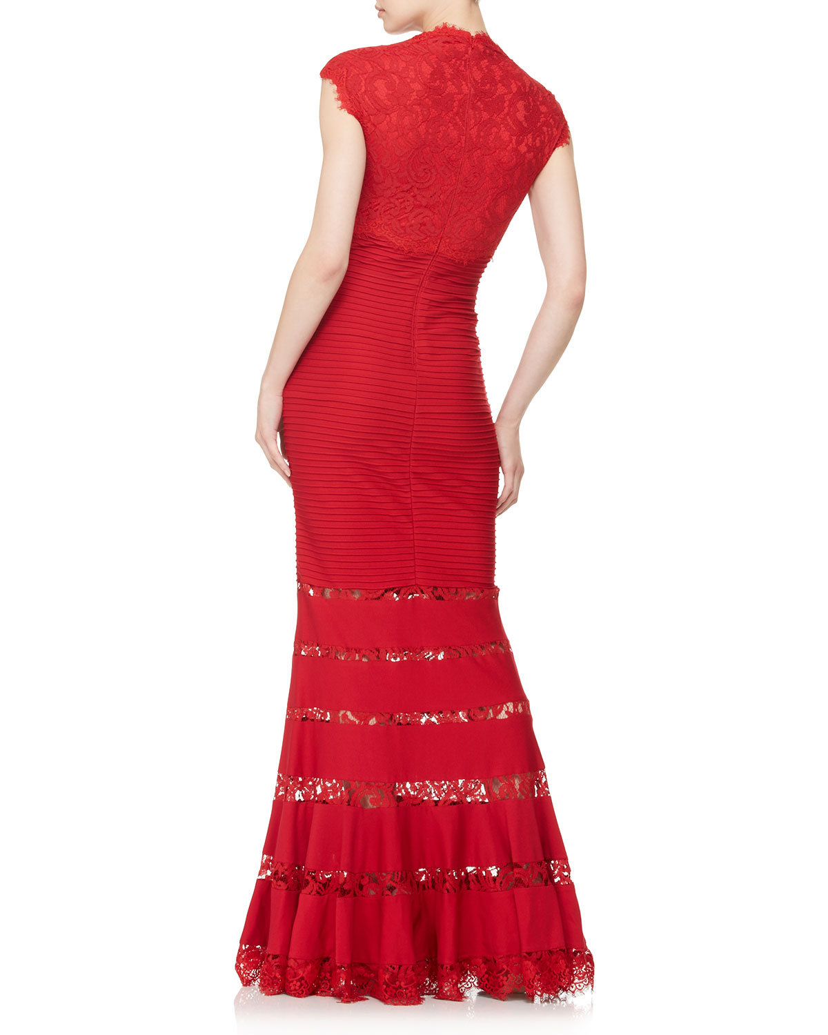 Tadashi Shoji Lacebodice Pintucked Gown in Deep Red (Red) - Lyst