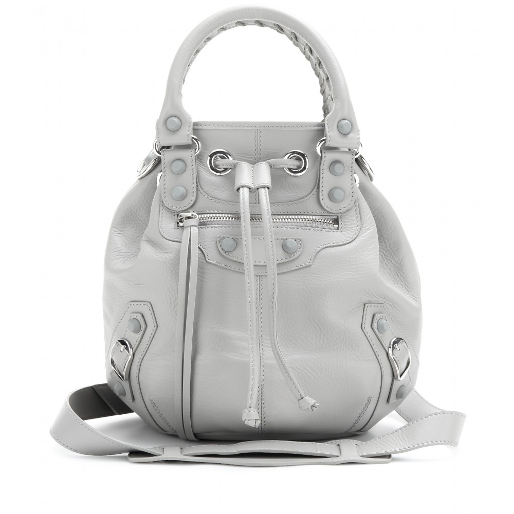 pause cirkulære deformation Balenciaga Classic Mini Pompon Leather Shoulder Bag in Gray | Lyst
