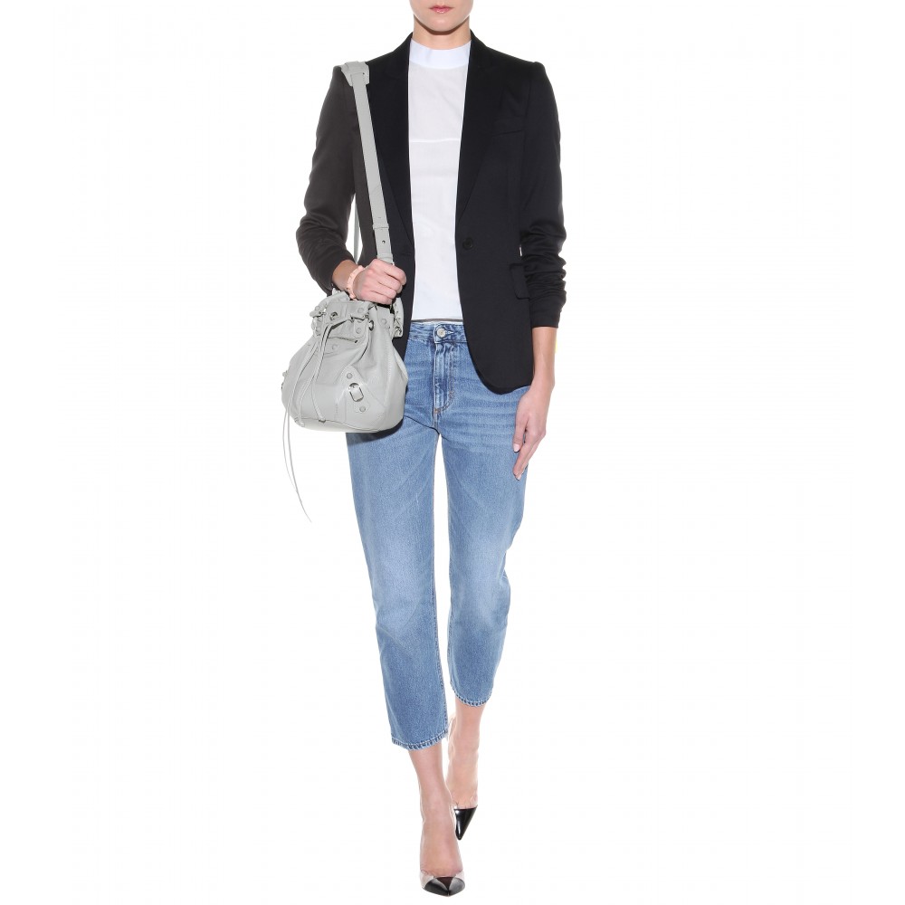 Balenciaga Classic Mini Pompon Leather Shoulder Bag in Gray | Lyst