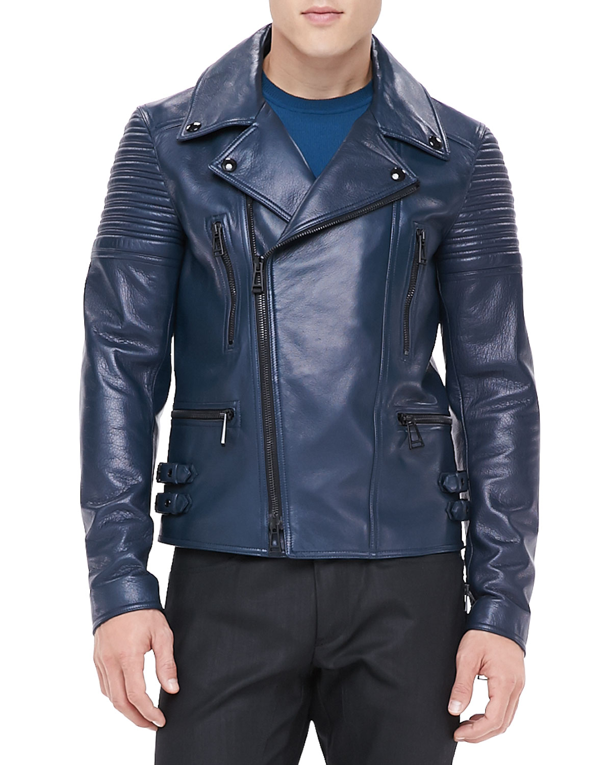 Belstaff Kettering Leather Biker Jacket In Blue Lyst Gallery