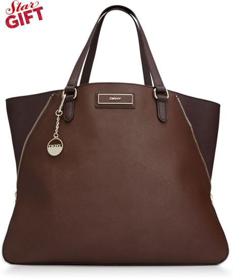 Dkny Saffiano Large Zip Tote in Brown | Lyst