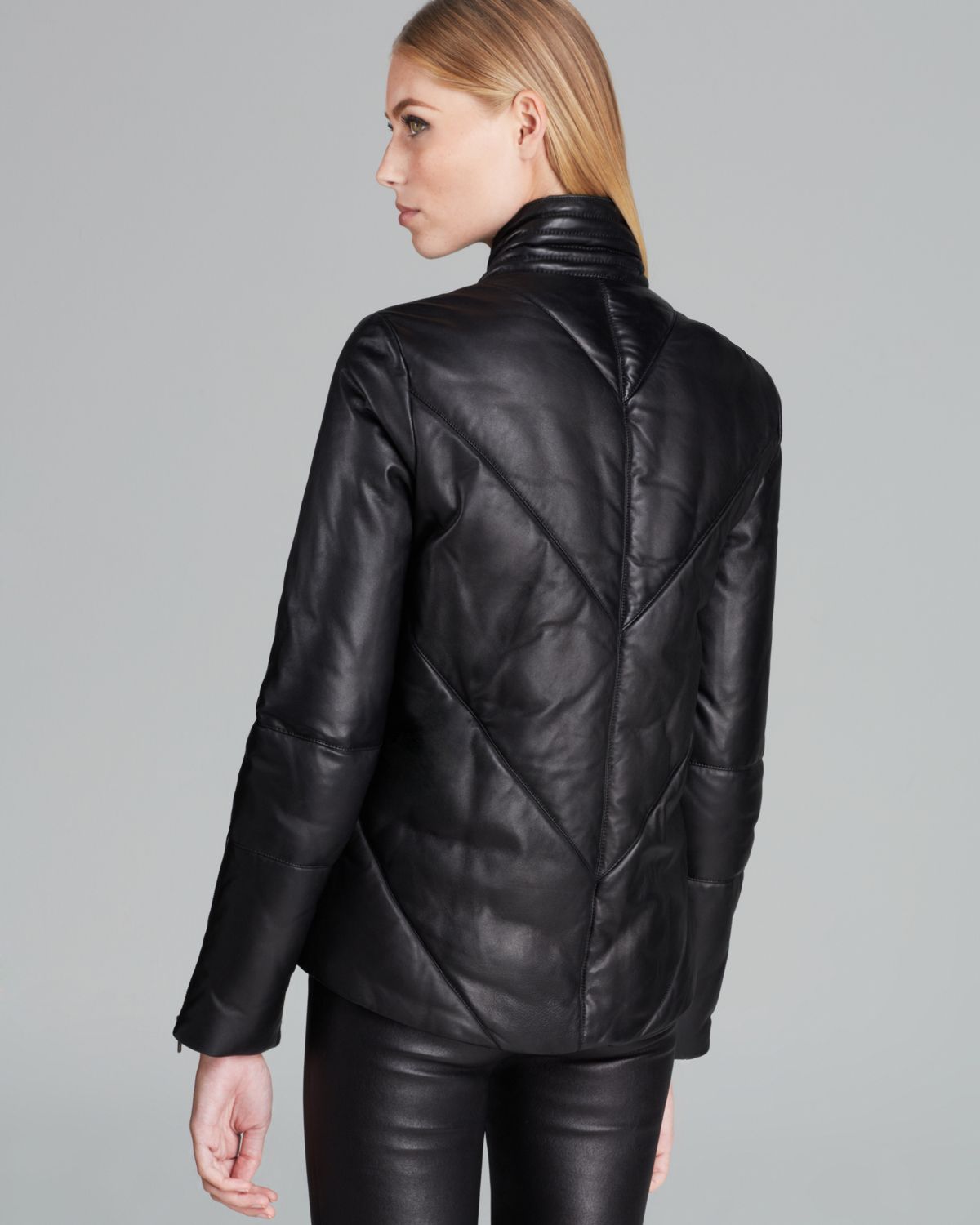 Helmut Lang Down Coat Pitch Crop Leather Puffer in Black - Lyst