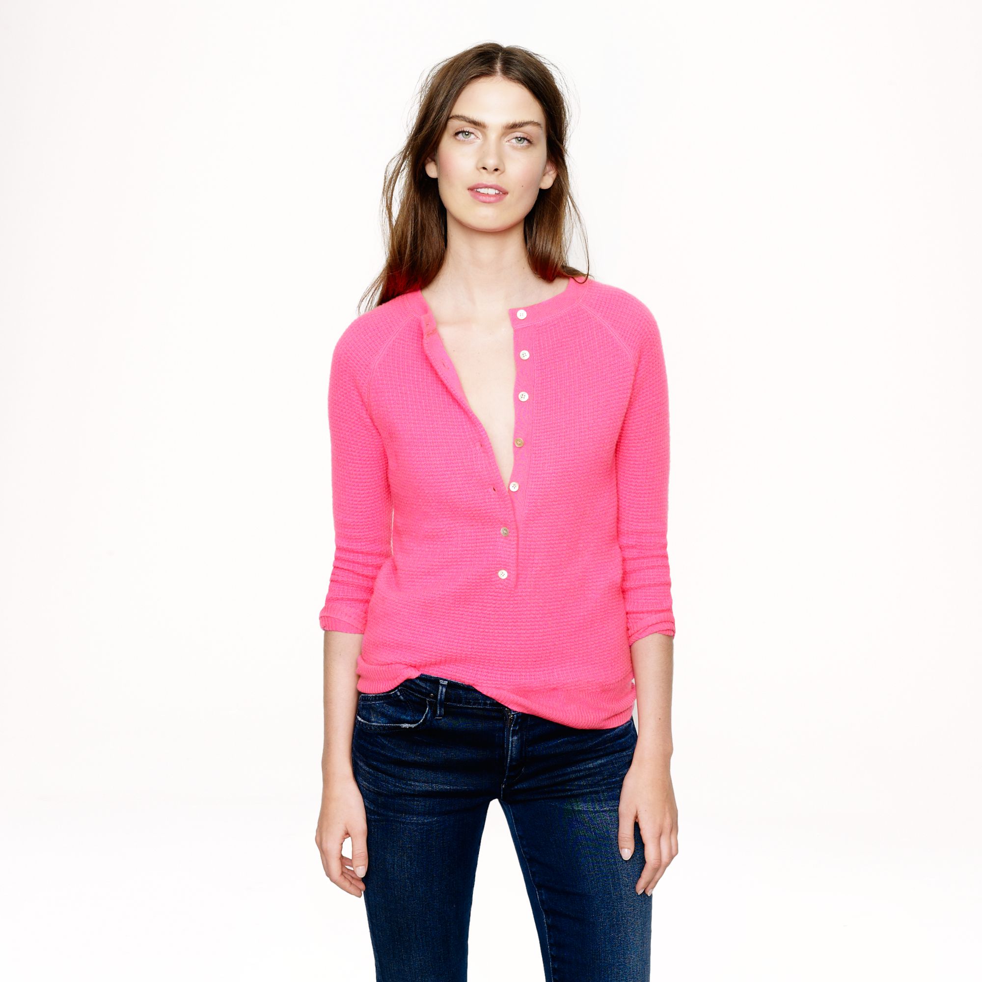 J.Crew Collection Cashmere Waffle Henley in Pink Lyst