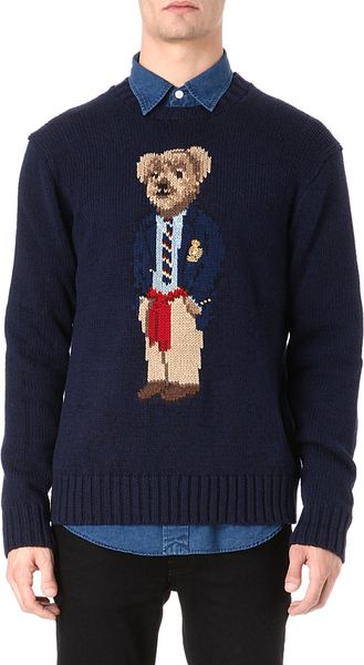 Ralph Lauren Teddy Bear Motif Knitted Jumper in Blue for Men (Hunter ...