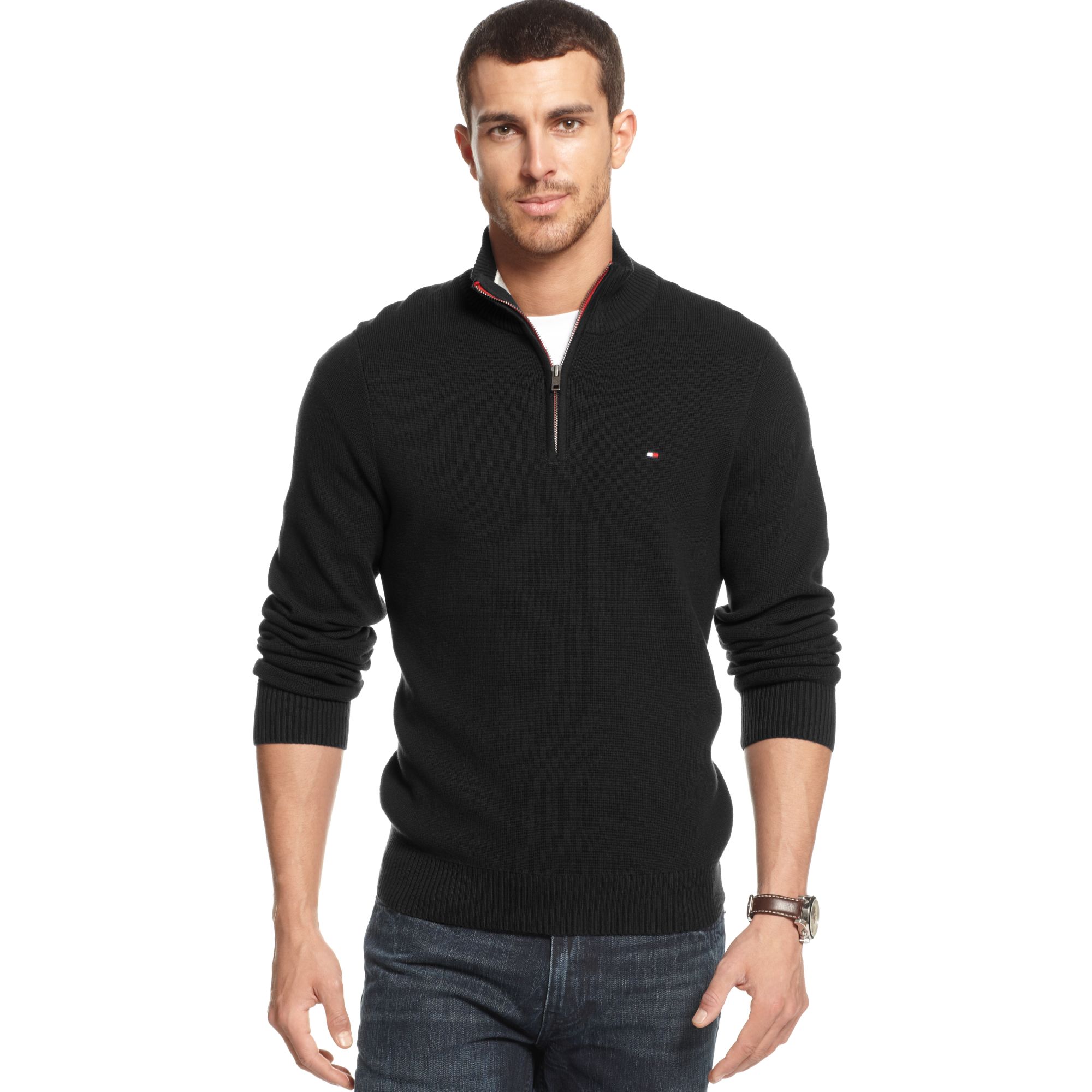 Tommy Hilfiger Zipped Sweater in Black for Men - Lyst