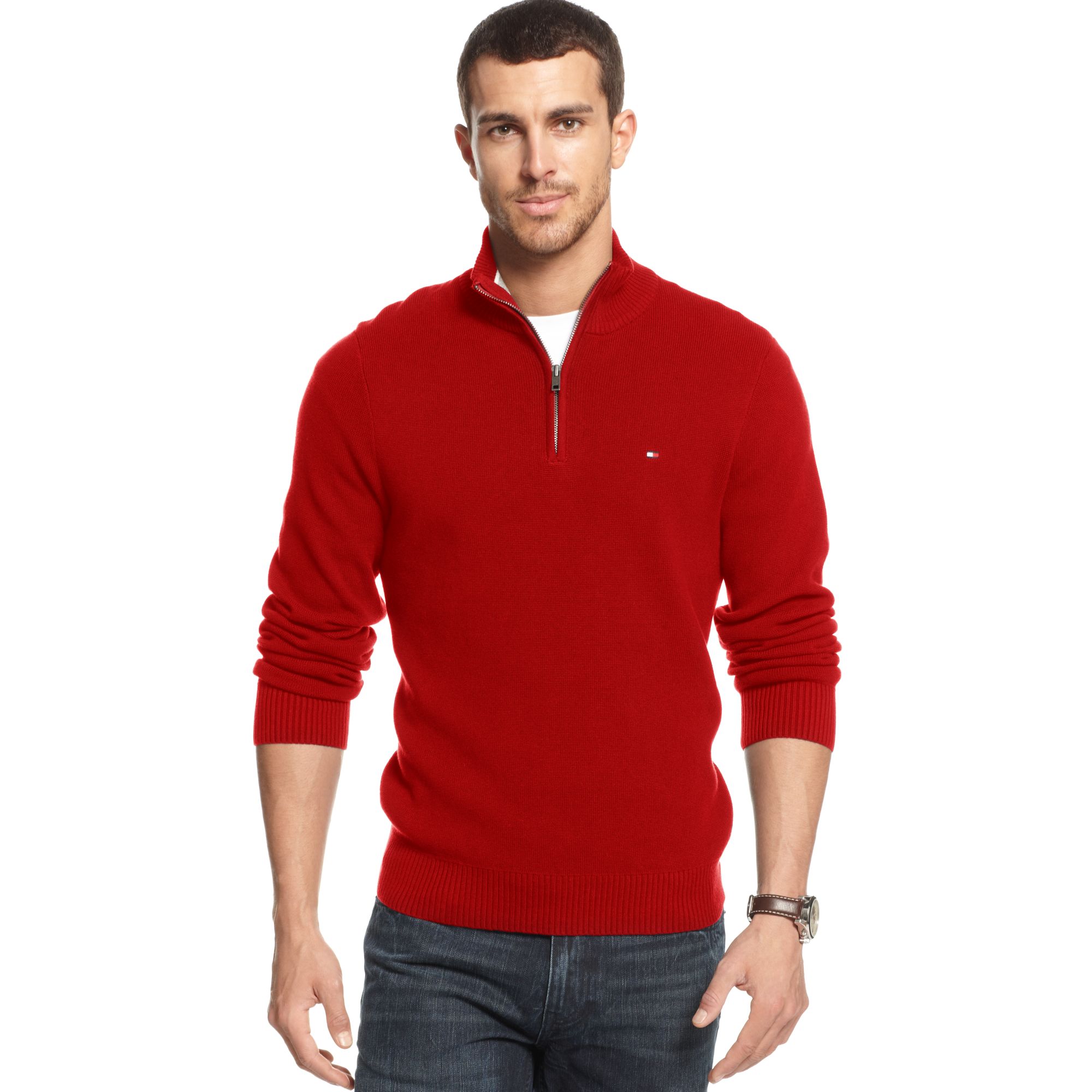 Tommy Hilfiger Adam Quarter Zip Sweater in Red for Men - Lyst