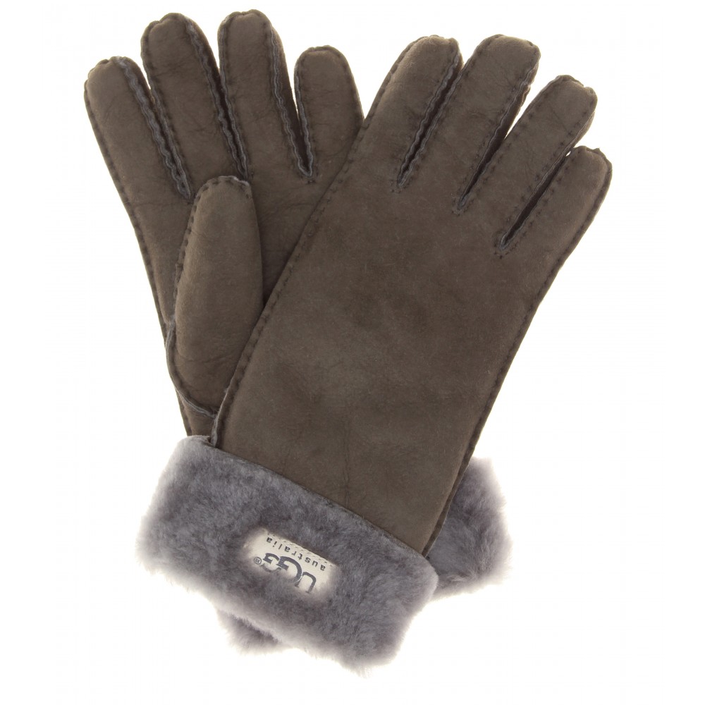 UGG Turn Cuff Shearling Gloves in Grey (Gray) Lyst