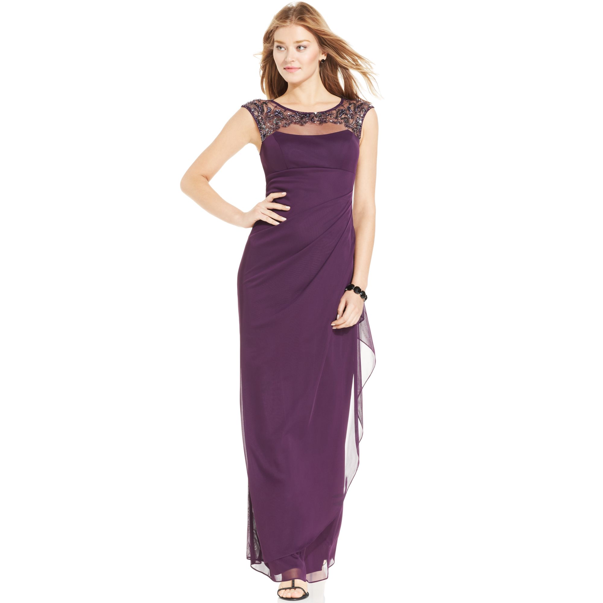 Xscape Capsleeve Beaded Illusion Gown ...