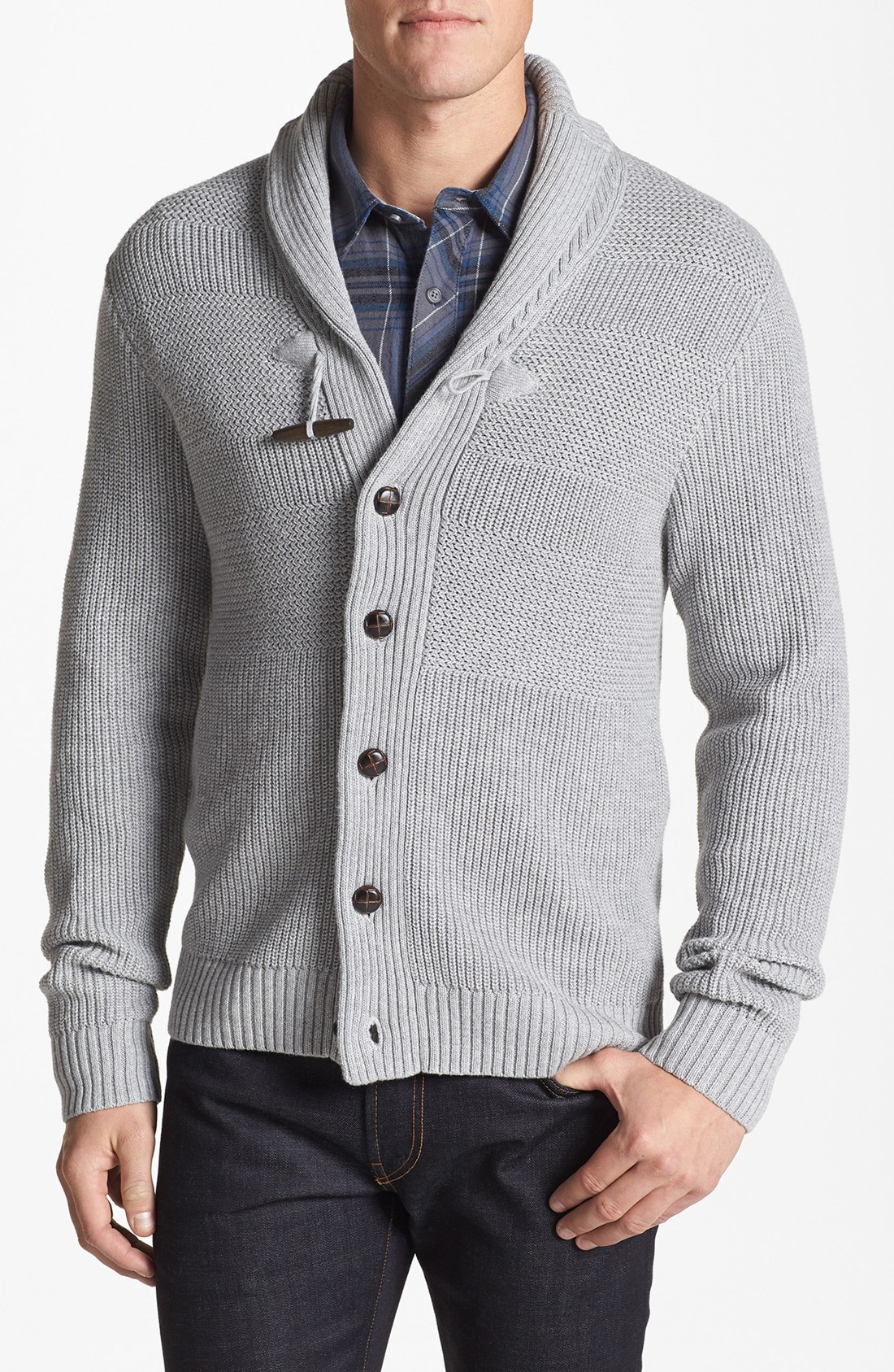 1901 Textured Knit Shawl Cardigan in Gray for Men (Athletic Grey) | Lyst