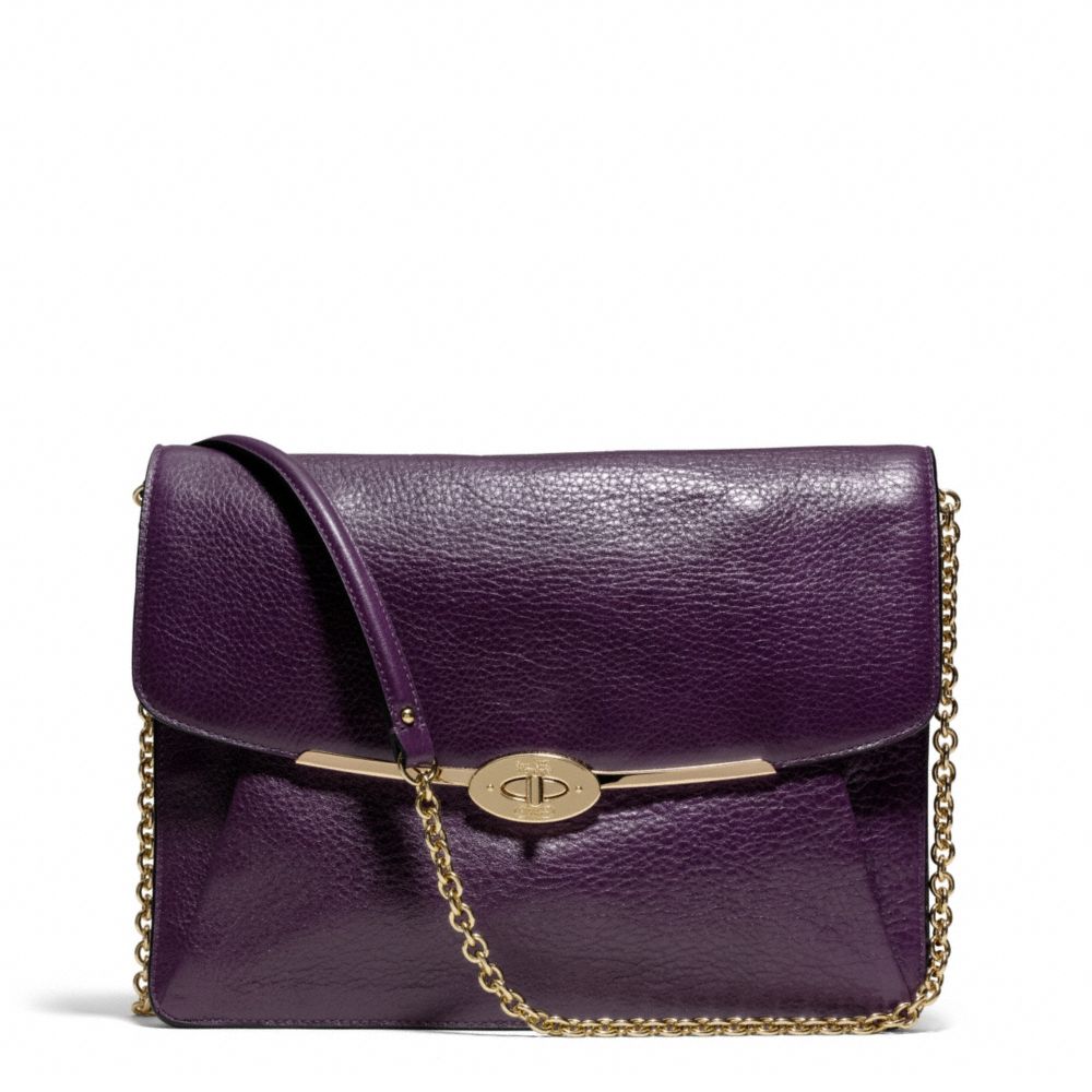 COACH Madison Ipad Crossbody in Leather in Light Gold/Black Violet
