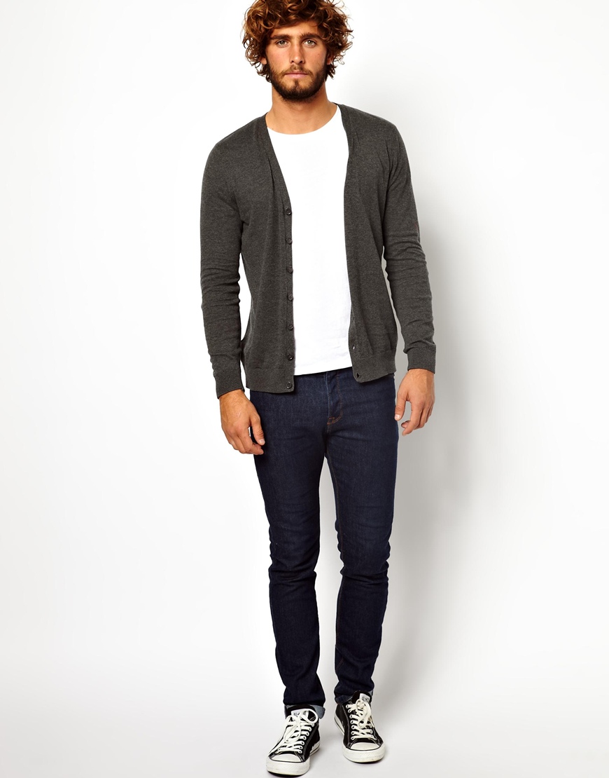 Lyst Asos Cardigan in Gray for Men