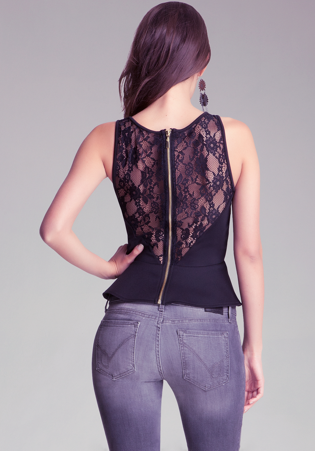 Bebe Lace Back Peplum Top in Black Lyst