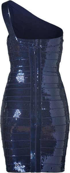 Hervé Léger Sequined One Shoulder Bandage Dress in Blue (navy) | Lyst