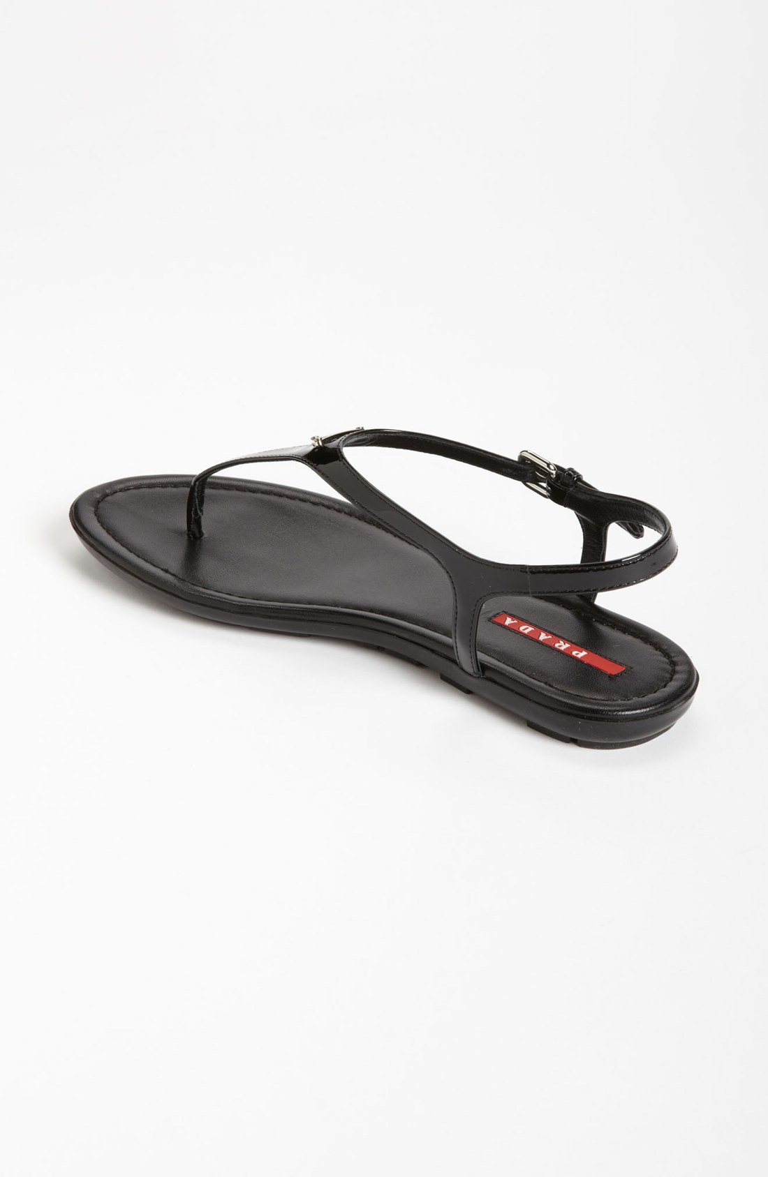 Prada Patent Leather Logo Strap Thong Sandal in Black | Lyst