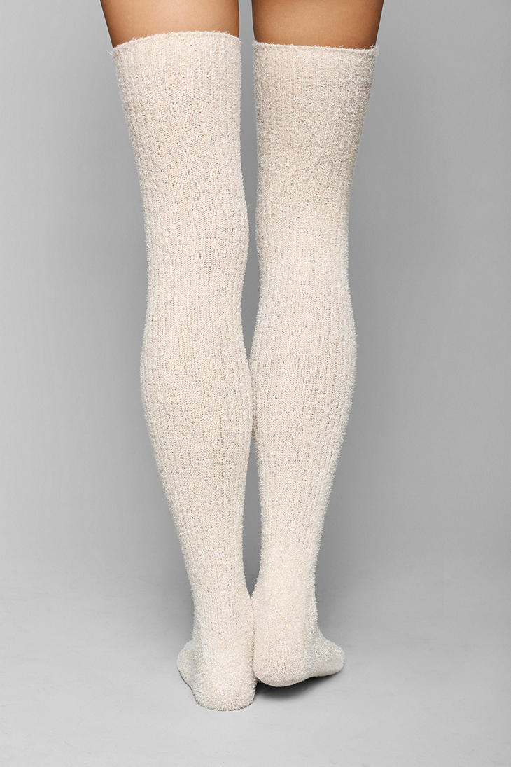Urban Outfitters Fuzzy Lurex Over-the-knee Sock in Ivory (White) - Lyst