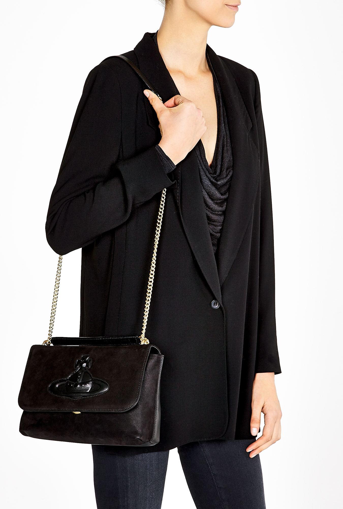 Vivienne westwood Embossed Suede Orb Shoulder Bag in Black (gold) Lyst