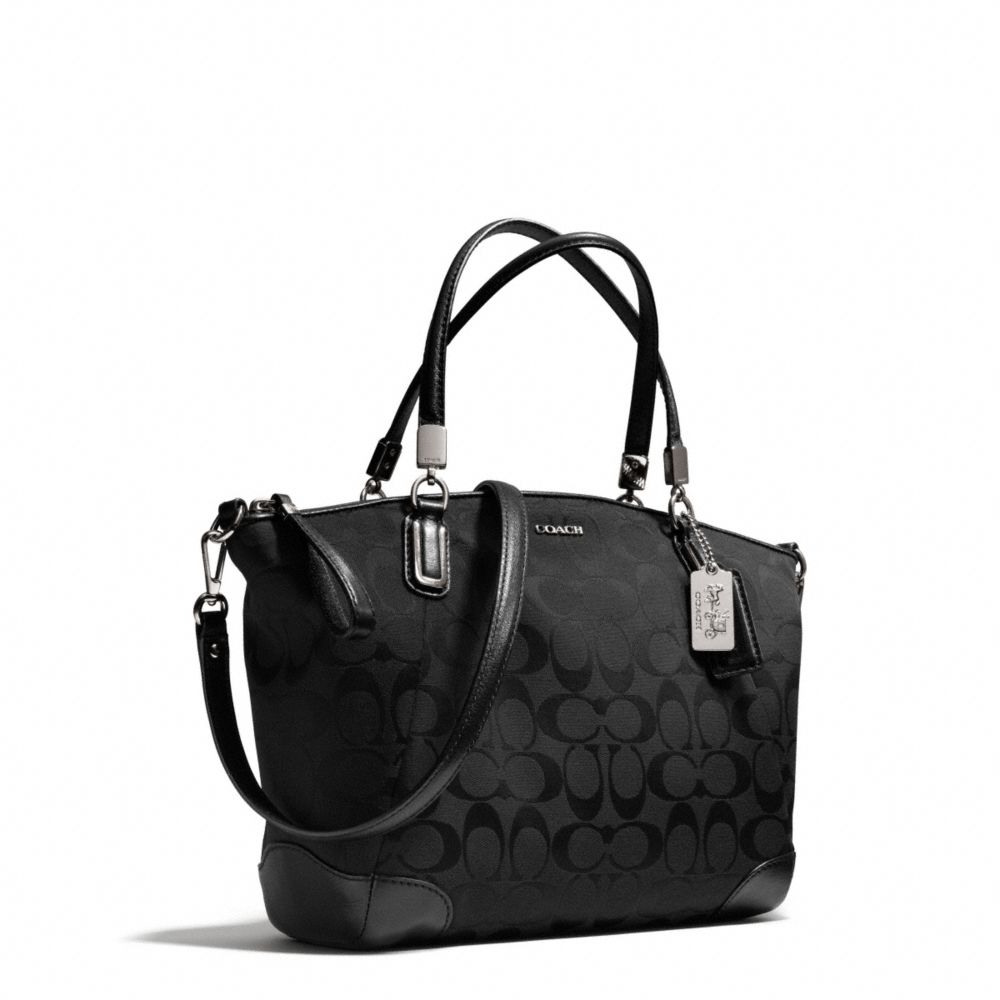 COACH Madison Small Kelsey Satchel in Signature Fabric in Silver/Black ...