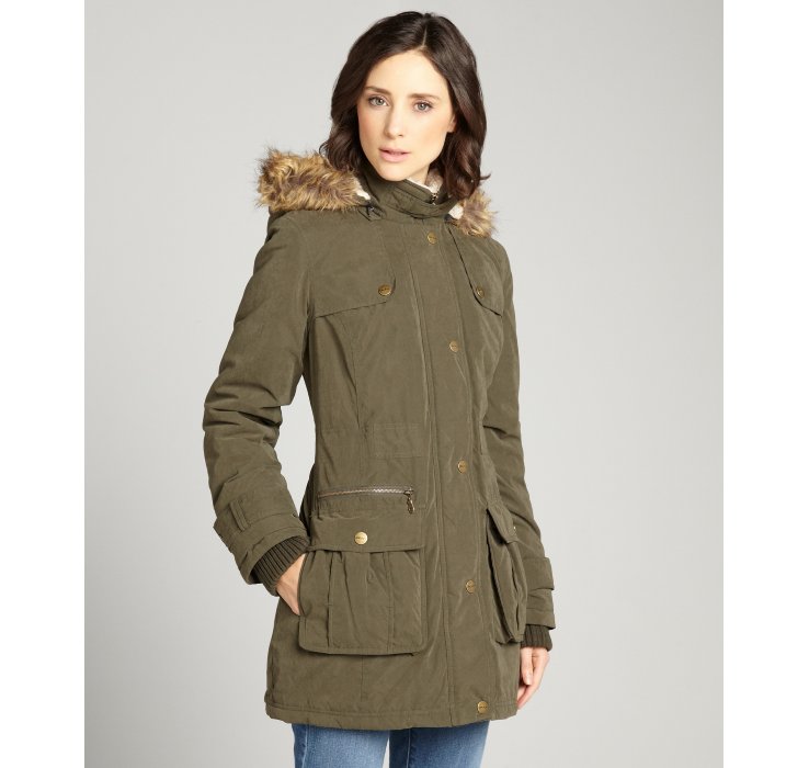 Lyst - Dkny Military Green Anorak Wberber Lined Hood Three Quarter Coat ...