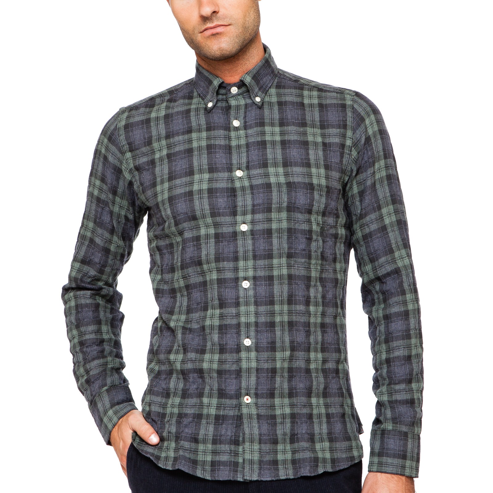Hartford Slim Fit Faded Blackwatch Plaid Shirt in Blue for Men Lyst