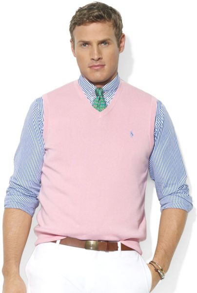 Ralph Lauren V-Neck Pima Cotton Sweater Vest in Pink for Men (Carmel ...