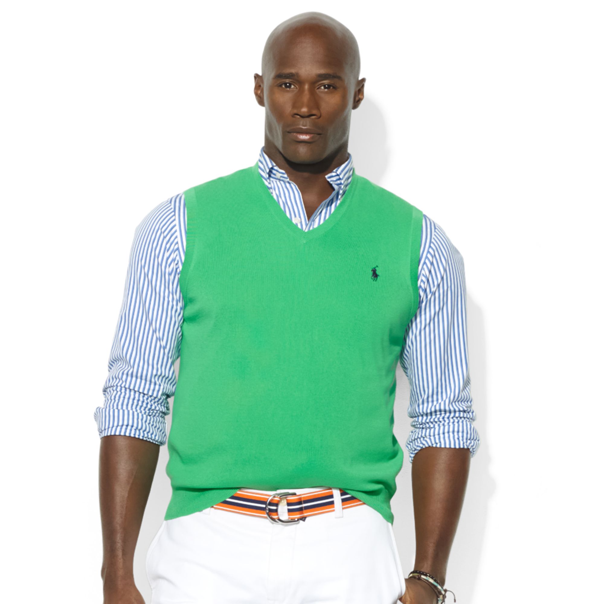 Ralph Lauren Vneck Pima Cotton Sweater Green for | Lyst