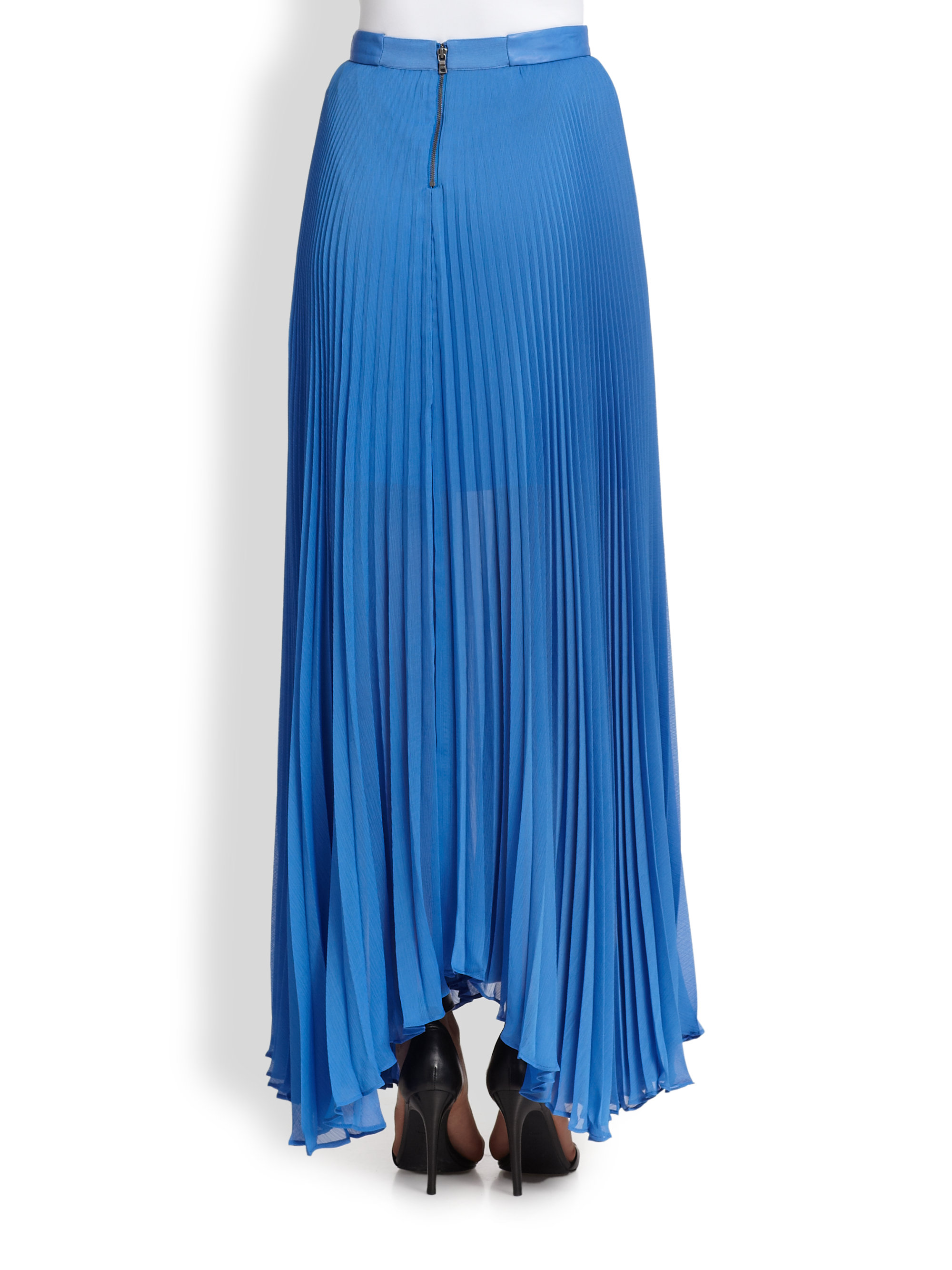 Alice + olivia Ava Leathertrimmed Pleated Maxi Skirt in Blue | Lyst