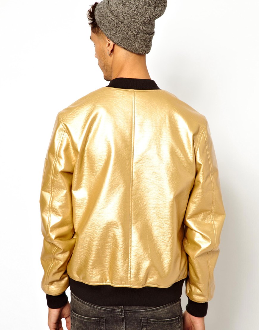 ASOS Faux-Leather Bomber Jacket in Metallic for Men | Lyst