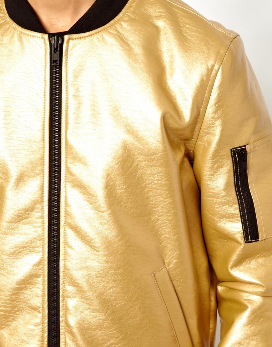 ASOS Faux-Leather Bomber Jacket in Gold (Metallic) for Men | Lyst