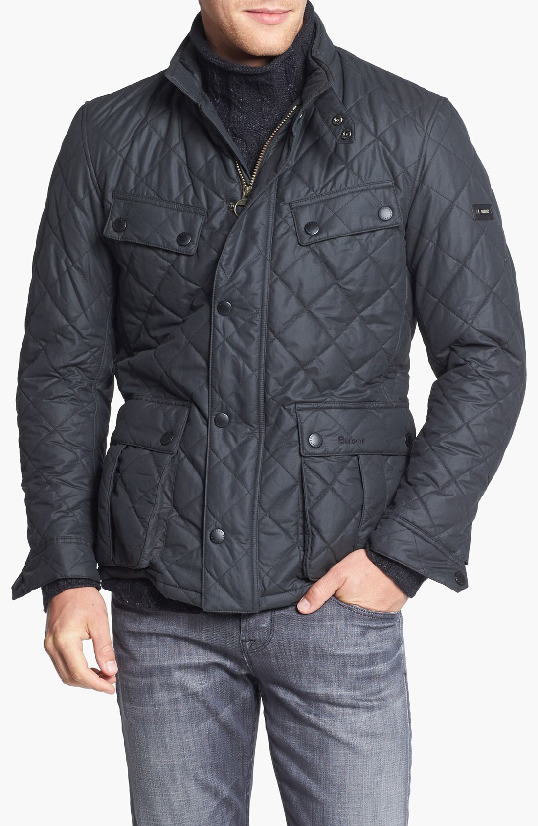 Barbour Sea Ariel Quilted Moto Jacket with Elbow Patches in Gray for ...