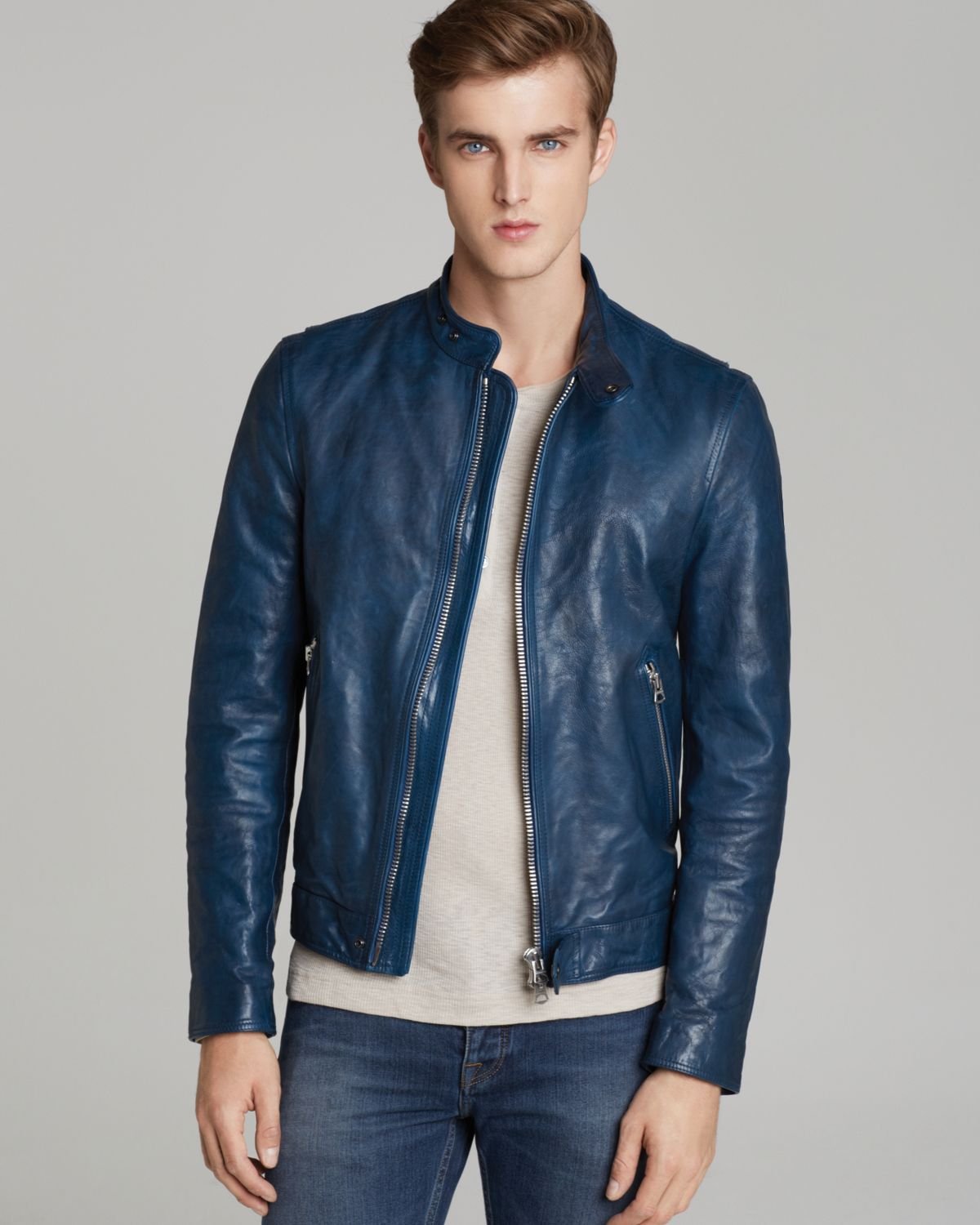 Burberry Brit Dolmain Leather Jacket in Blue for Men | Lyst