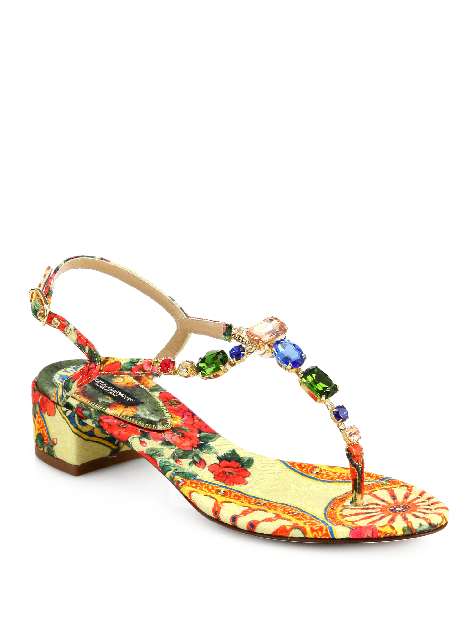 Dolce & Gabbana Jeweled Floral print Blockheel Sandals - Lyst