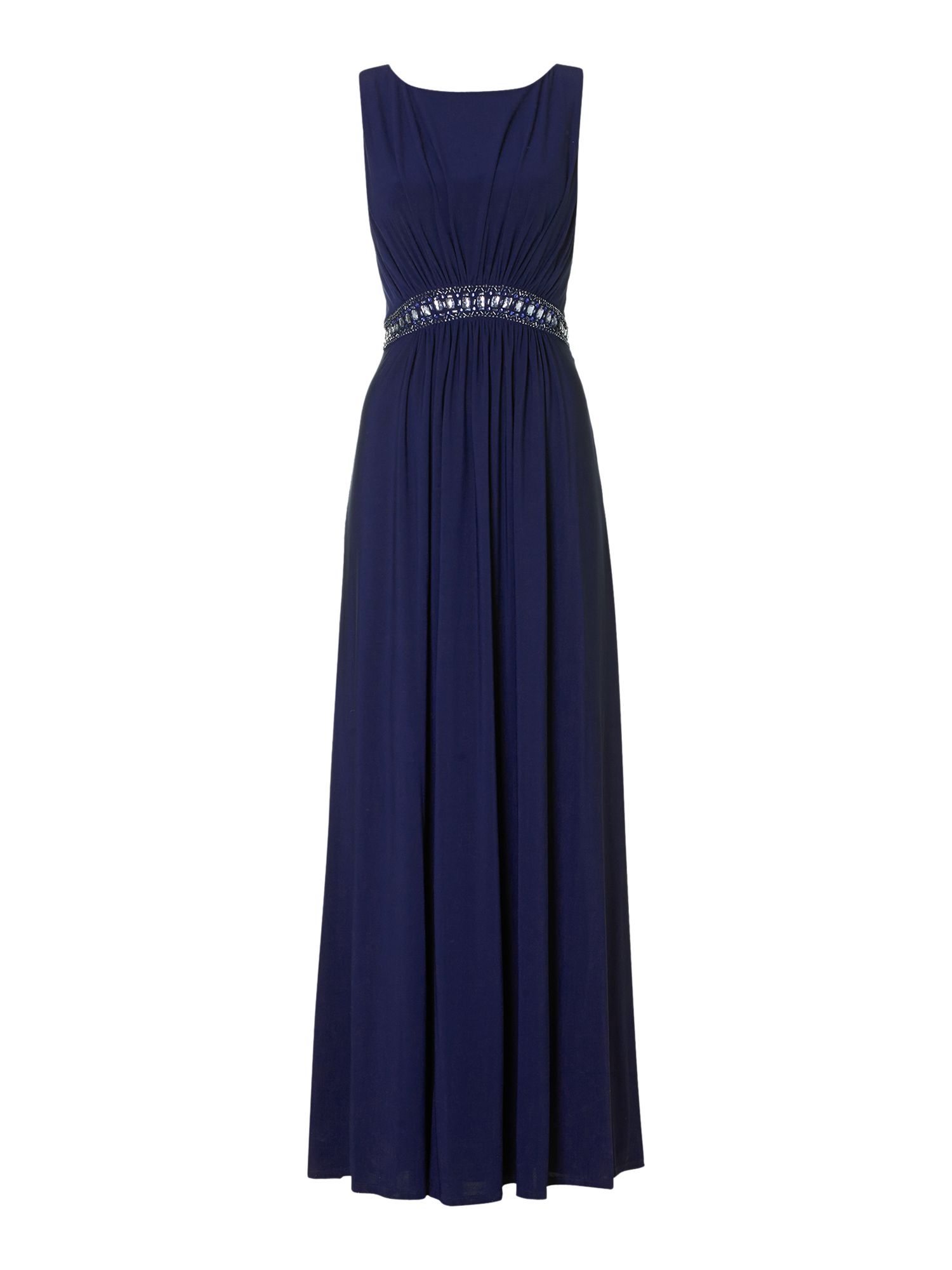 Eliza J Diamante Waist Drape Back Dress in Blue (Navy) | Lyst