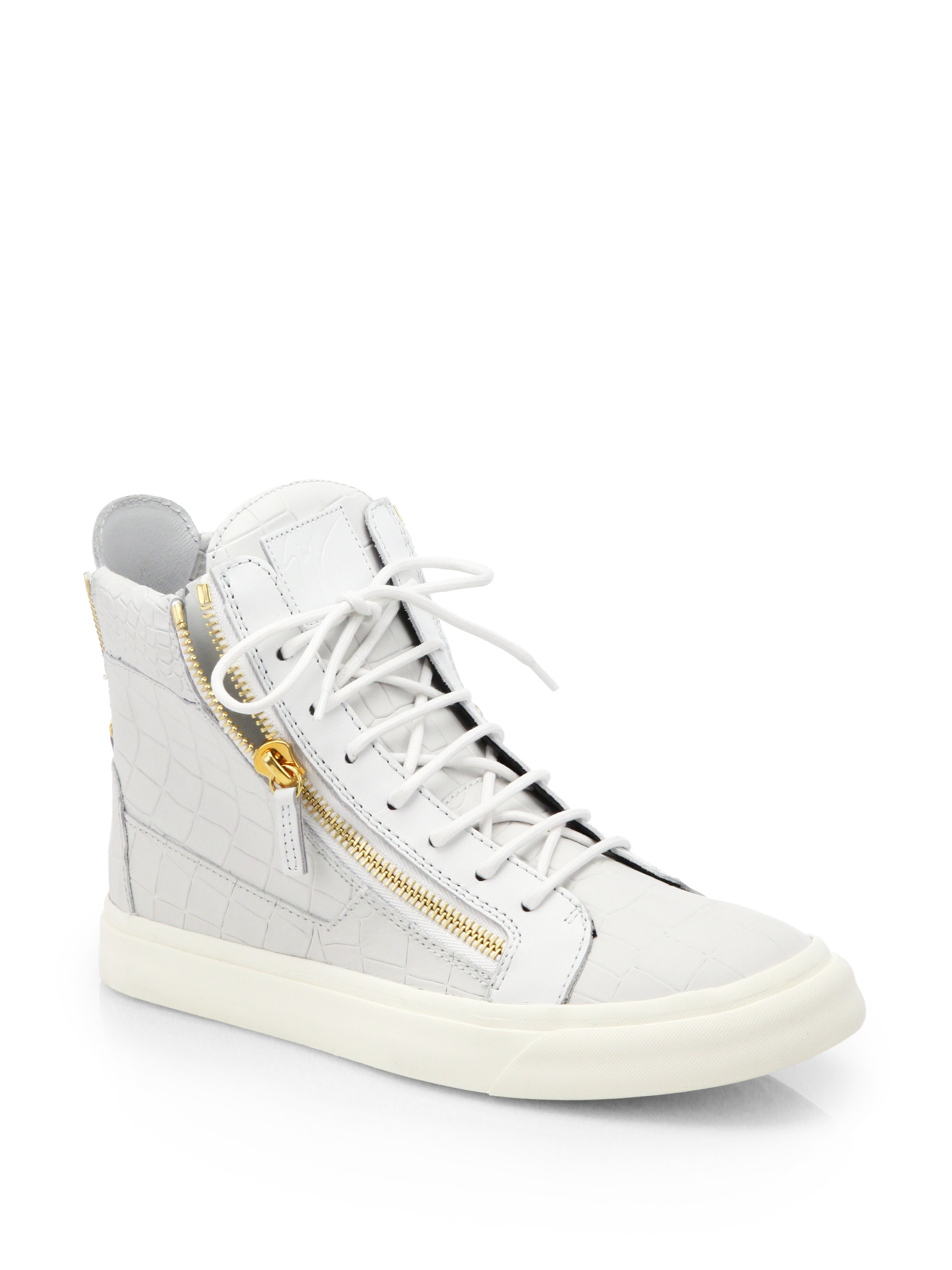 Giuseppe zanotti Nicki Croc-Embossed Leather High-Top Sneakers in White ...
