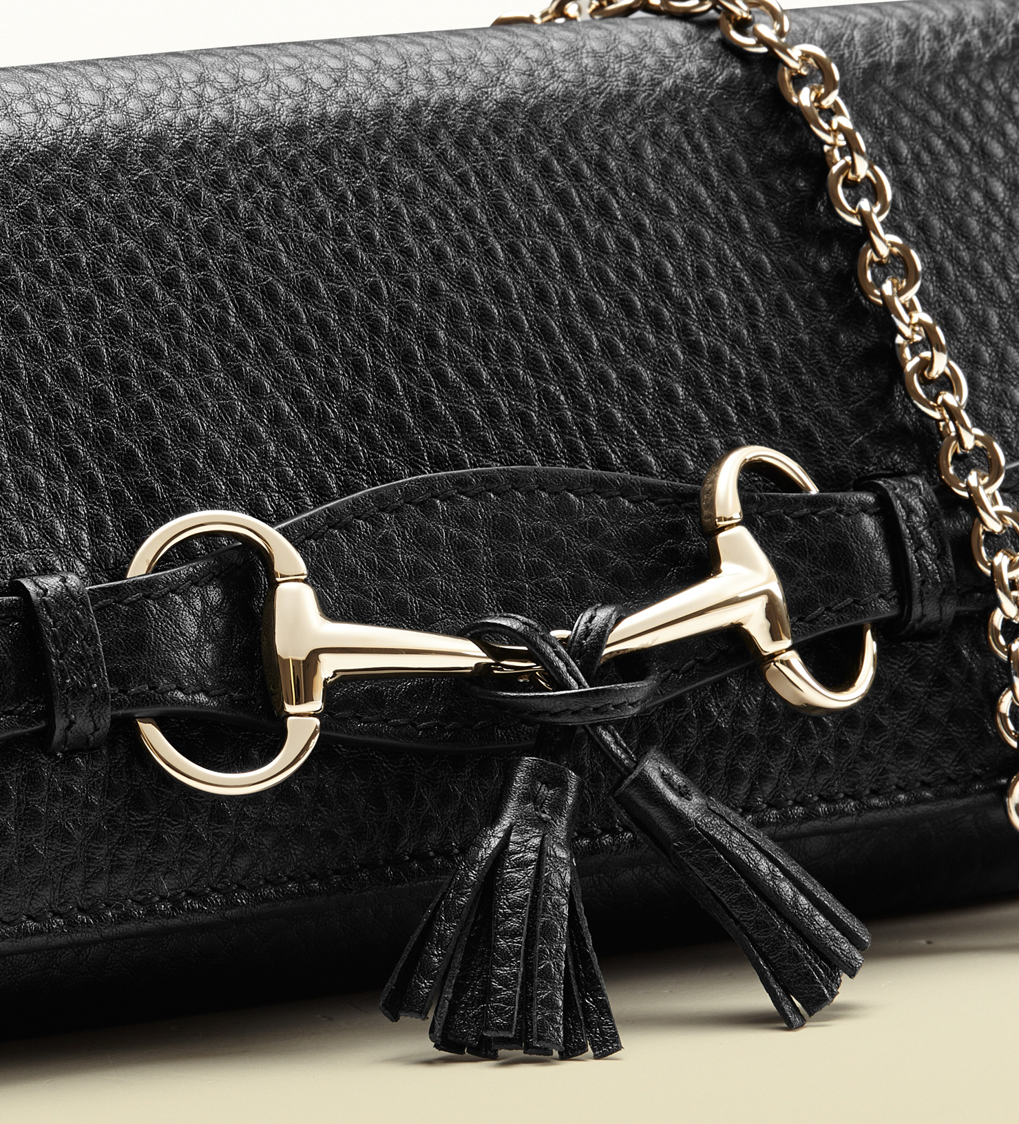 Gucci Black Leather Horsebit Chain Wallet - Lyst