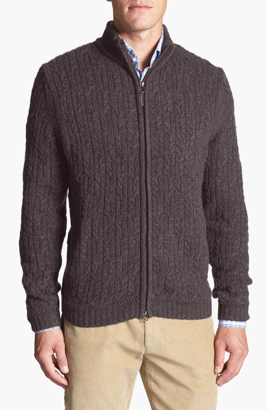 John W. Nordstrom® Full Zip Cable Knit Cashmere Sweater in Brown for ...