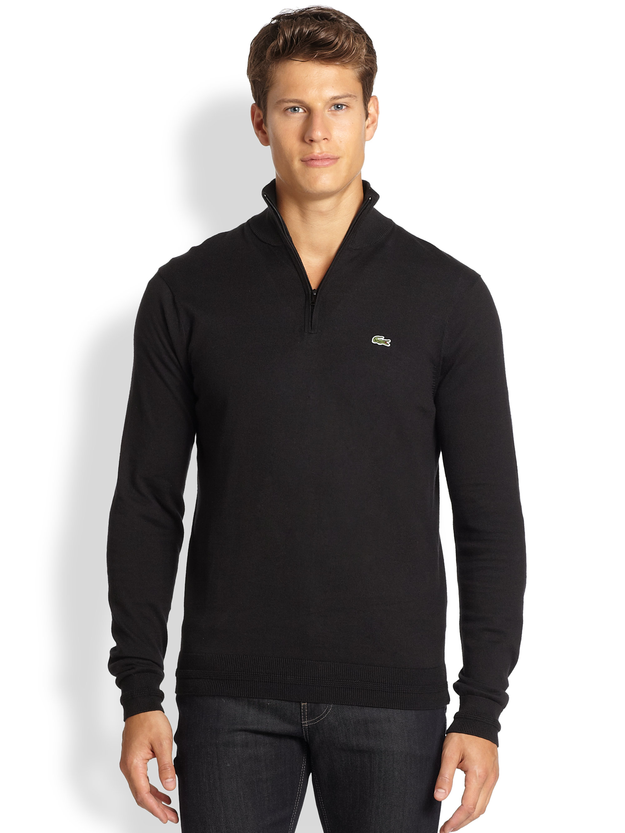 Lyst - Lacoste Quarter Zip Sweater in Black for Men