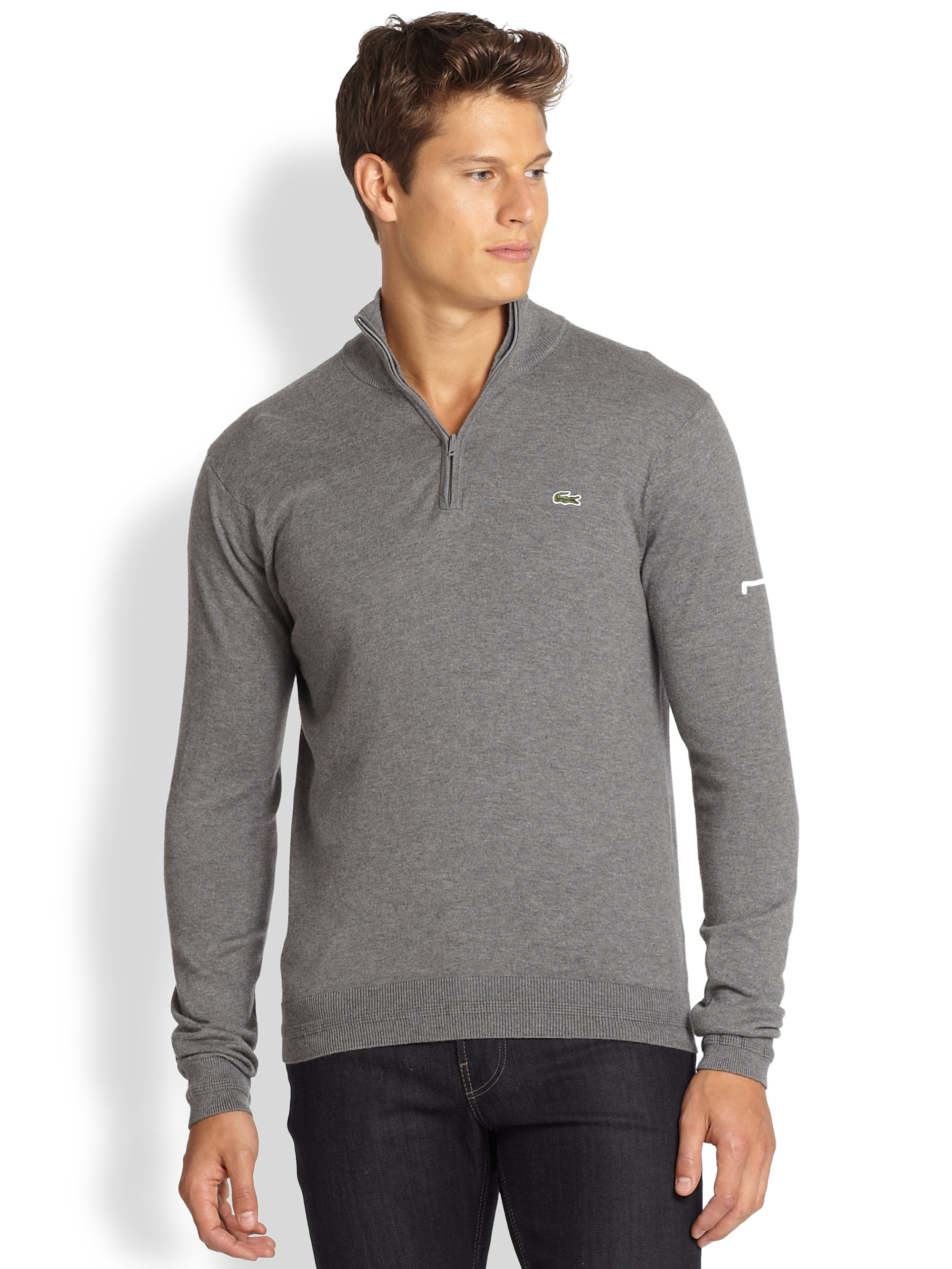 Lacoste Quarter Zip Sweater in Gray for Men (STONE) | Lyst