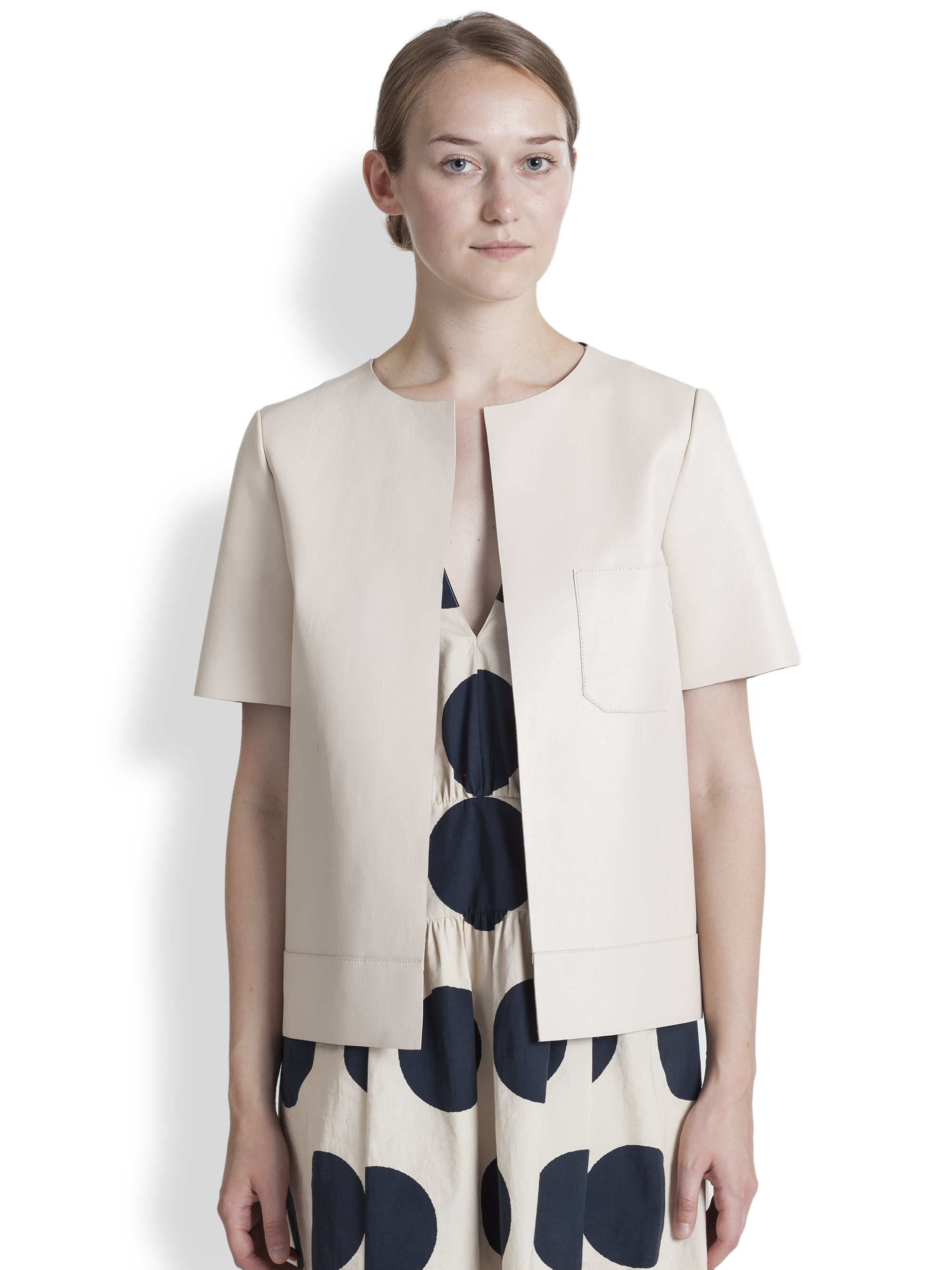 Marni Short-Sleeve Leather Jacket in Natural  Lyst