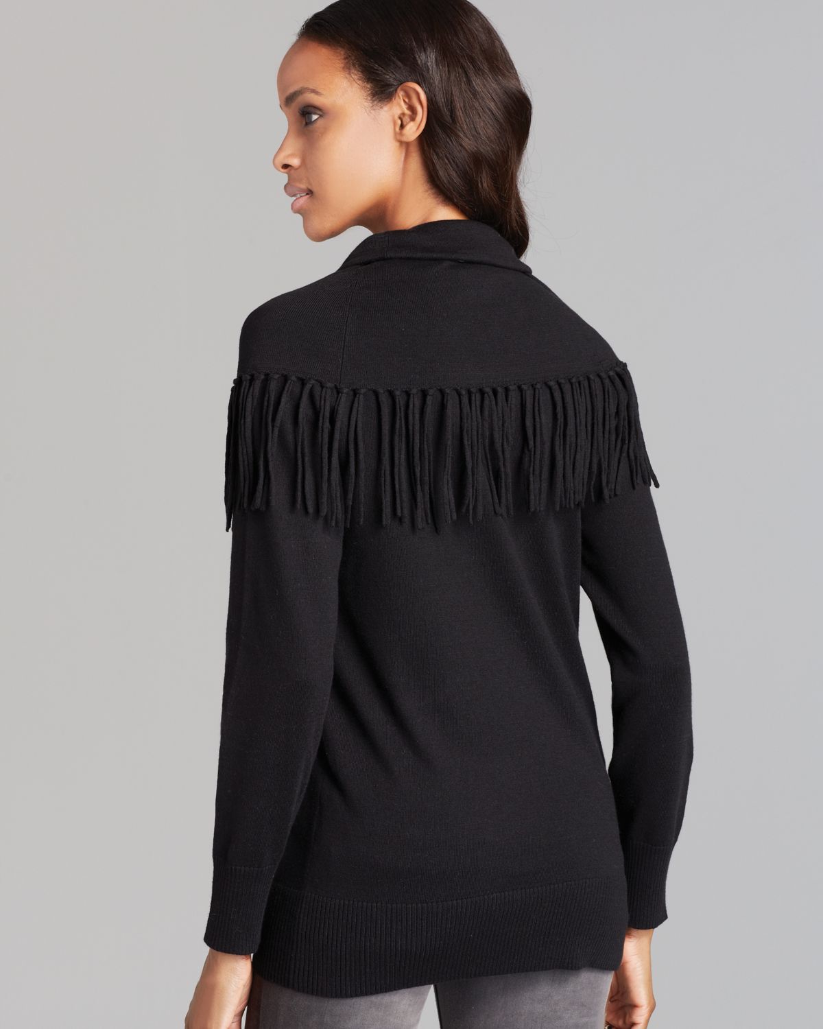 MICHAEL Michael Kors Fringe Cowl Neck Sweater in Black - Lyst