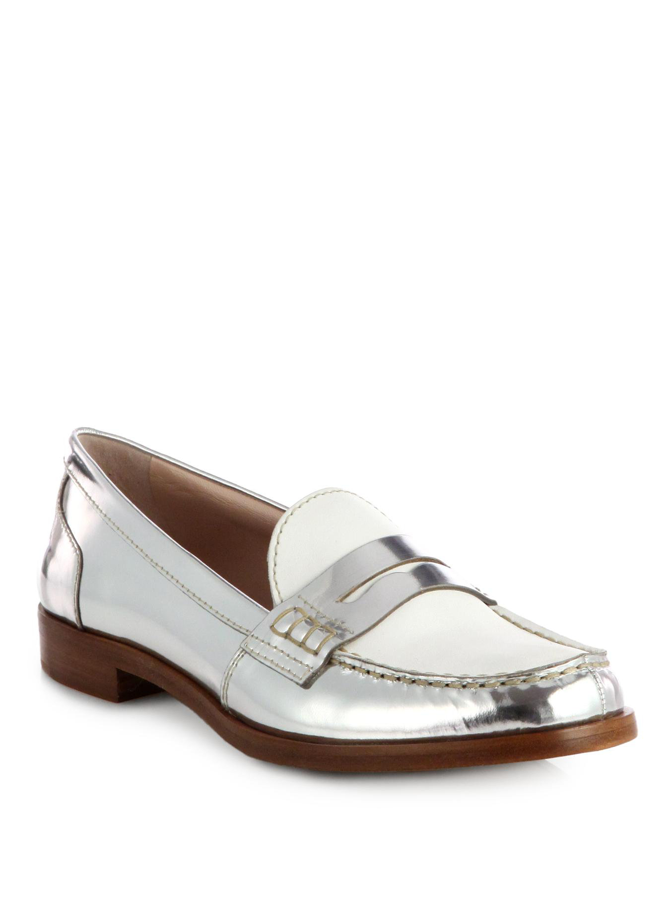 Miu Miu Bicolor Metallic Leather Loafers in Silver (SILVER WHITE) | Lyst