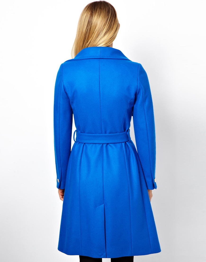 Asos Ted Baker Coat with Big Collar and Belt in Blue | Lyst